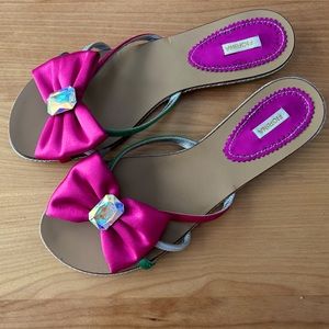 Fiorina jeweled satin bow slides